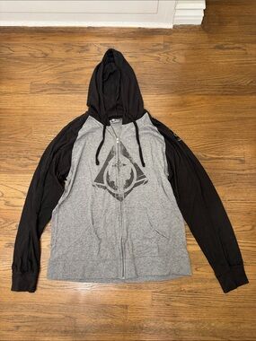 Jinx Men's Black & Gray Zip Hoodie Sweatshirt with Halo Graphic
